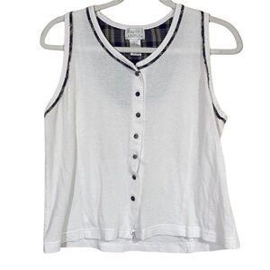 Earth Angel Tank Top Women’s Size Medium Plaid Design Button Down White Shirt!